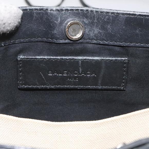 BALENCIAGA Shoulder Bag Canvas Leather White Black 339937 Auth bs21563